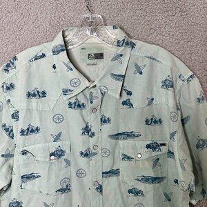 Reef Mens XXL Surf Western Themed Button-Up Shirt‎ Cowboy Teepee Beach Retro